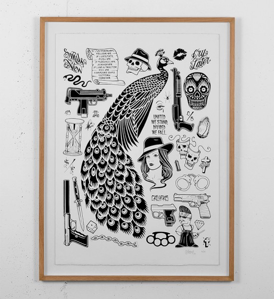 mike giant unknown screen print giantone tattoo rebel8 original artwork pencil serigraphie illustration