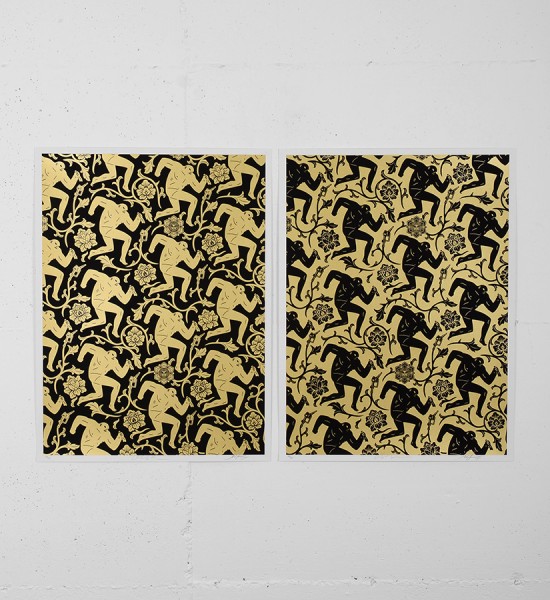 Obey_shepard_fairey_Cleon_Peterson_serigraphie_print_pattern of corruption black gold set_miami_graffiti street art urbain serigraphie obey giant soldart sold art gallery