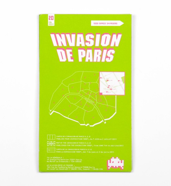 Entitled "Invasion de Paris" (1000 Space Invaders), this map by Invader was made in 2011. Format : 37,5 x 24,6 inches (95,5 x 62,5 cm).