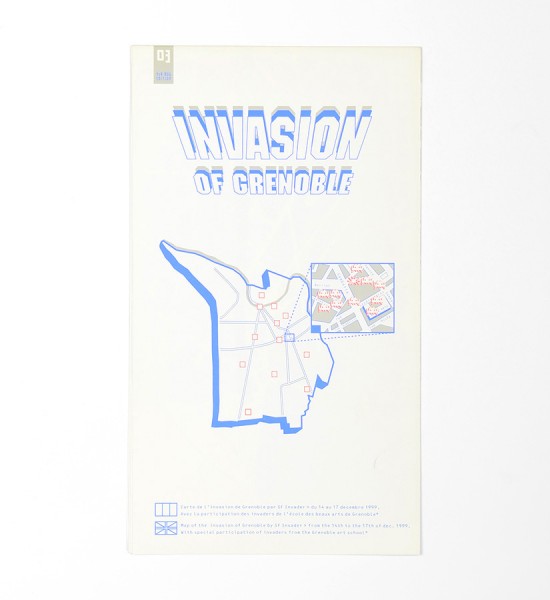 Entitled "Invasion de Grenoble", this map by Invader was made in 1999. Format : 18,8 x 16,5 inches (48 x 42 cm).