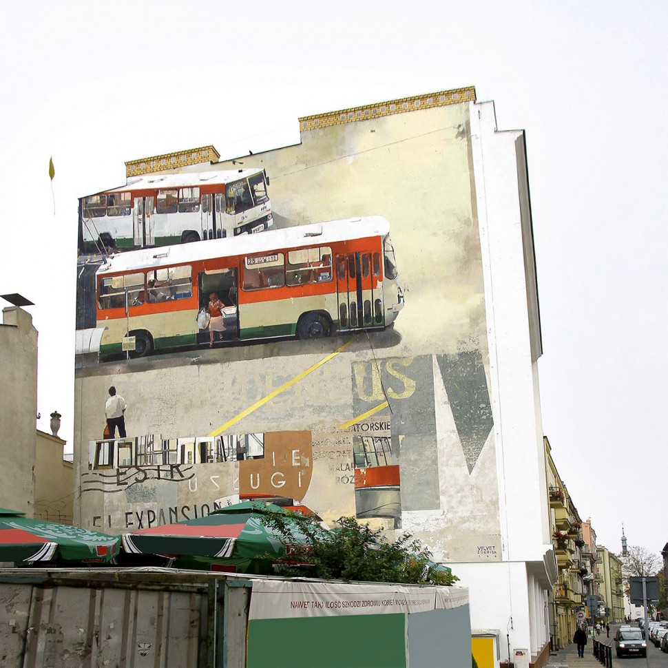 Zoer-&-Velvet-'CORRESPONDANCE'---Acrylic-painting-on-wall-in-the-city-of-Lublin-(PL)-2014