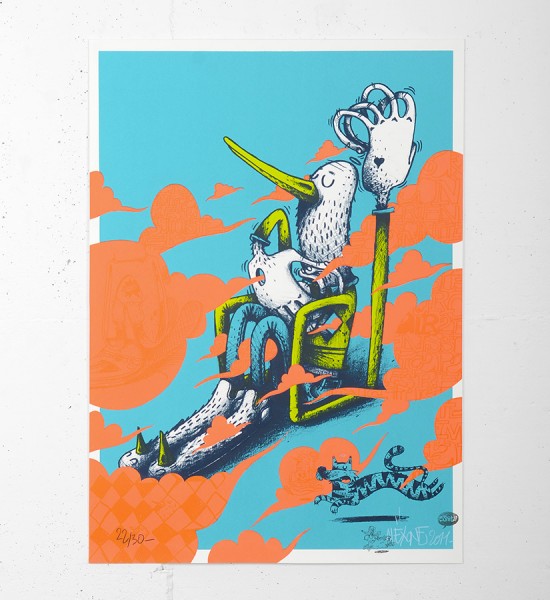 Entitled "Air Cello", this screen print by Alëxone is an edition of 30. Made in 2011, it is signed and numbered by the artist. Format : 19,7 x 27,5 inches (50 x 70 cm). The work is sold unframed.