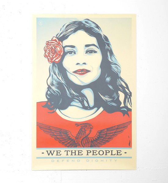 Entitled "Defend dignity", this offset print by Shepard Fairey (Obey) and Arlene Mejorado is an open edition. Made in 2017, the format is 24 x 36 inches (60,9 x 91,4 cm). The work is sold unframed.