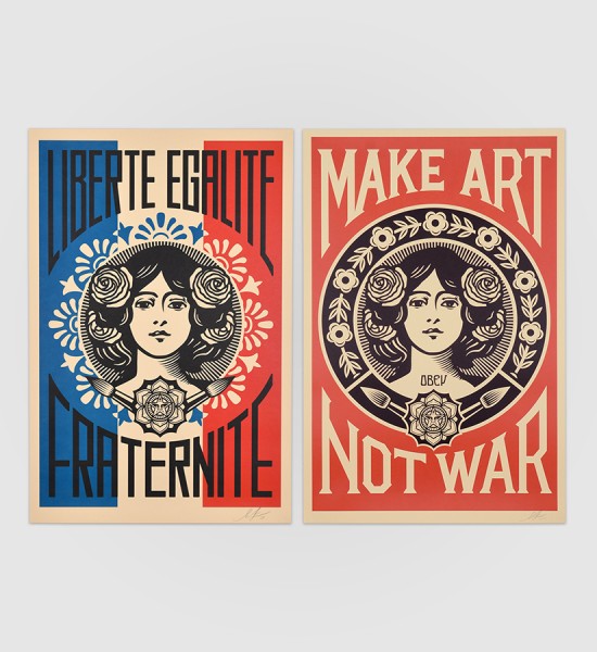 shepard fairey obey giant Make Art not war and Liberte egalite fraternite artwork offset print oeuvre art 2019 open edition